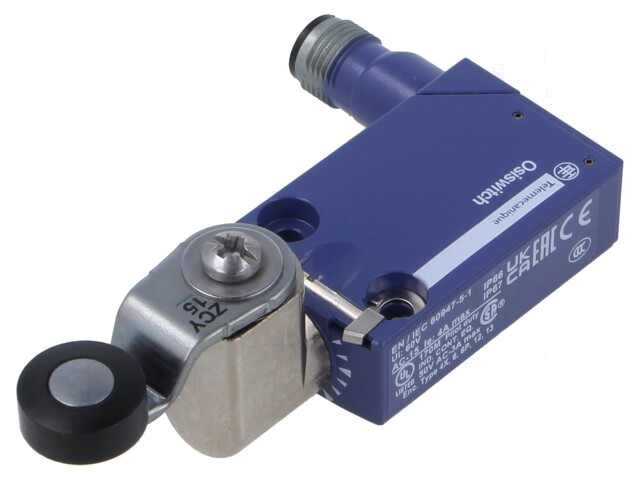 Eindschakelaar; hefboom R 34,4mm, kunststof rol Ø16mm; NO + NC Eindschakelaar; hefboom R 34,4mm, kunststof rol Ø16mm; NO + NC